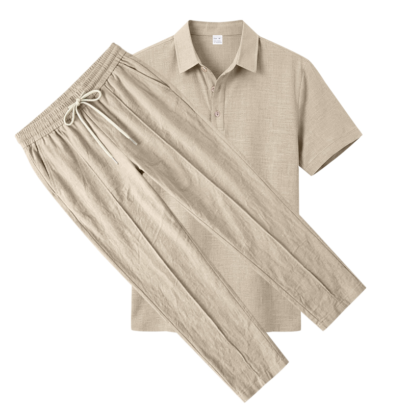 メンズ2ピースポロセット半袖襟付きポロシャツ＆ストレートロン - Mens Linen Shirt Long Sleeve のレビューと価格