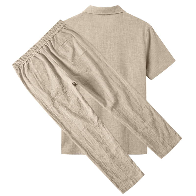 メンズ2ピースポロセット半袖襟付きポロシャツ＆ストレートロン - Mens Linen Shirt Long Sleeve のレビューと価格