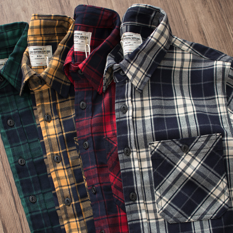 秋の新アメリカンレトロ 300 グラムヘビーウェイト長袖ラペ - Flannel Plaid Shirt Heavy Weight のレビューと価格