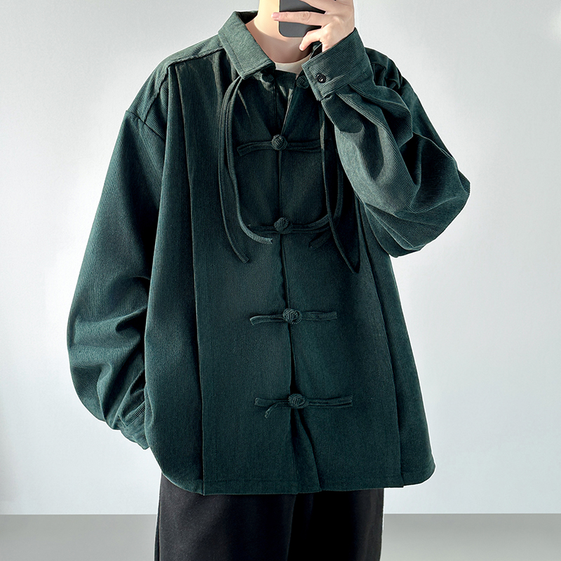 2025年 メンズ レトロ 中華風 コーデュロイシャツ メン - Corduroy Button Up Shirt Men のレビューと価格