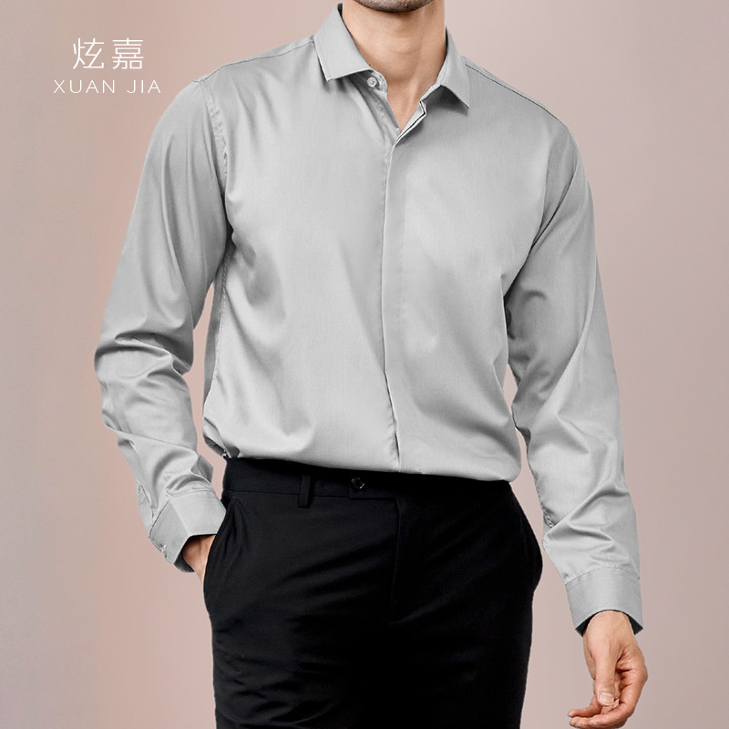 メンズシルクシャツ 2026年春秋新作 100%桑絹無地長袖 - Mens Satin Silk Dress Shirt のレビューと価格