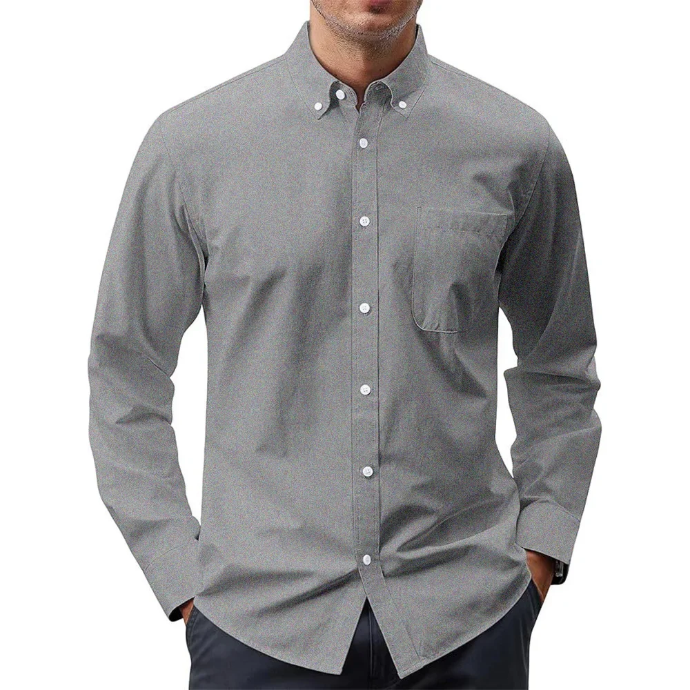 メンズ長袖シャツソリッドカラーオックスフォードシャツメンズボ - Oxford Cotton Casual Shirt Business のレビューと価格